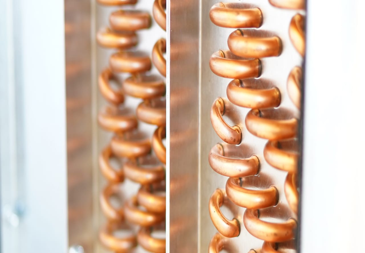 Copper heat exchangers, details, HVAC, heating, cooling